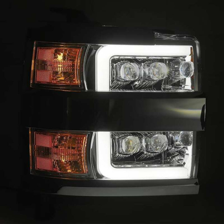 AlphaRex 15-18 Chevy 2500HD NOVA LED Proj Headlights Plank Style Chrome w/Activ Light/Seq Signal/DRL - Bull Strap