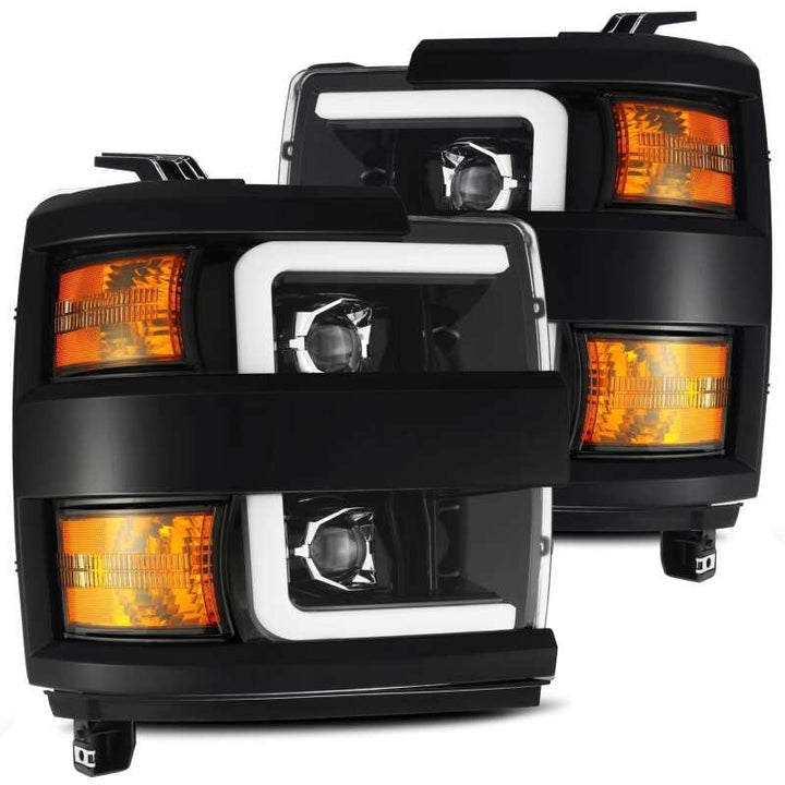 AlphaRex 15-19 Chevy 2500HD PRO-Series Proj Headlights Plank Jet Blk w/Activ Light/Seq Signal/DRL - Bull Strap