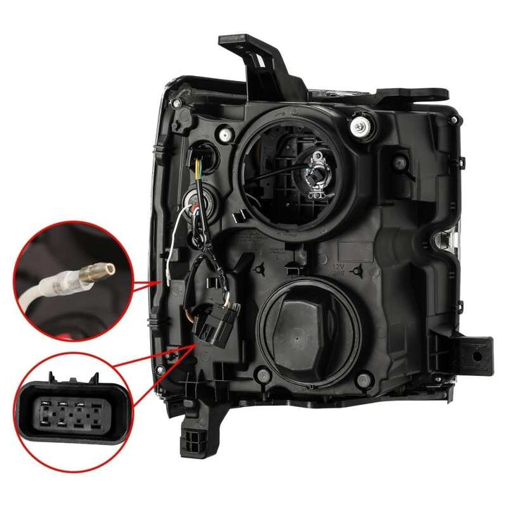 AlphaRex 15-19 Chevy 2500HD PRO-Series Proj Headlights Plank Jet Blk w/Activ Light/Seq Signal/DRL - Bull Strap