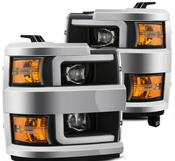 AlphaRex 15-19 Chevy Silverado 2500/3500 LUXX-Series Proj. Headlights Blk w/Actv SeqSig & SBDRL - Bull Strap