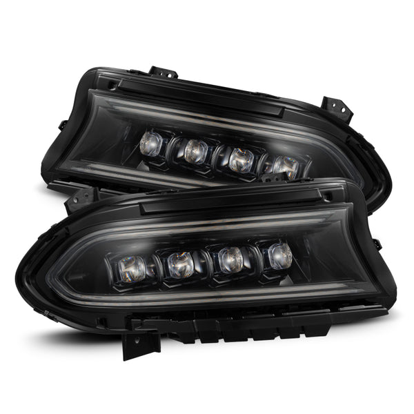 AlphaRex 15-23 Dodge Charger NOVA LED Proj Headlights Alpha-Blk w/Actv Light & Seq.Sig / SB DRL - Bull Strap
