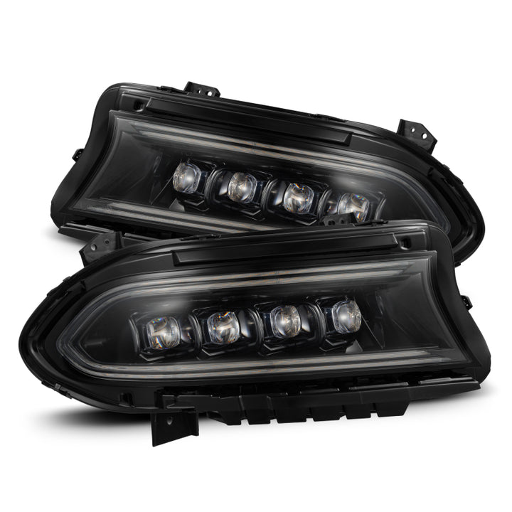AlphaRex 15-23 Dodge Charger NOVA LED Proj Headlights Alpha-Blk w/Actv Light & Seq.Sig / SB DRL - Bull Strap