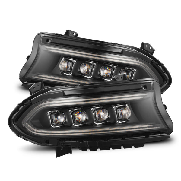 AlphaRex 15-23 Dodge Charger NOVA-Series LED Proj Headlights Blk w/Activtn Light & Seq.Sig / SB DRL - Bull Strap