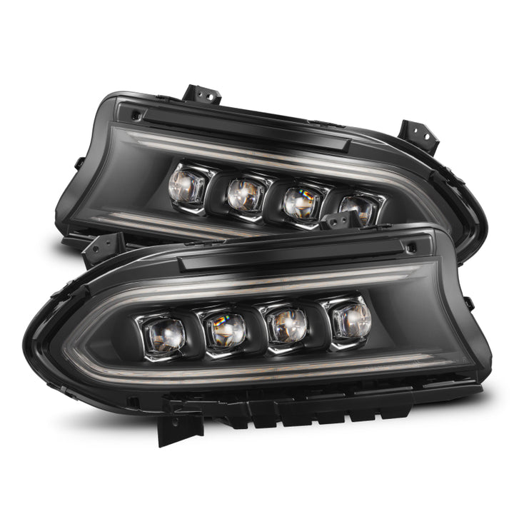 AlphaRex 15-23 Dodge Charger NOVA-Series LED Proj Headlights Blk w/Activtn Light & Seq.Sig / SB DRL - Bull Strap