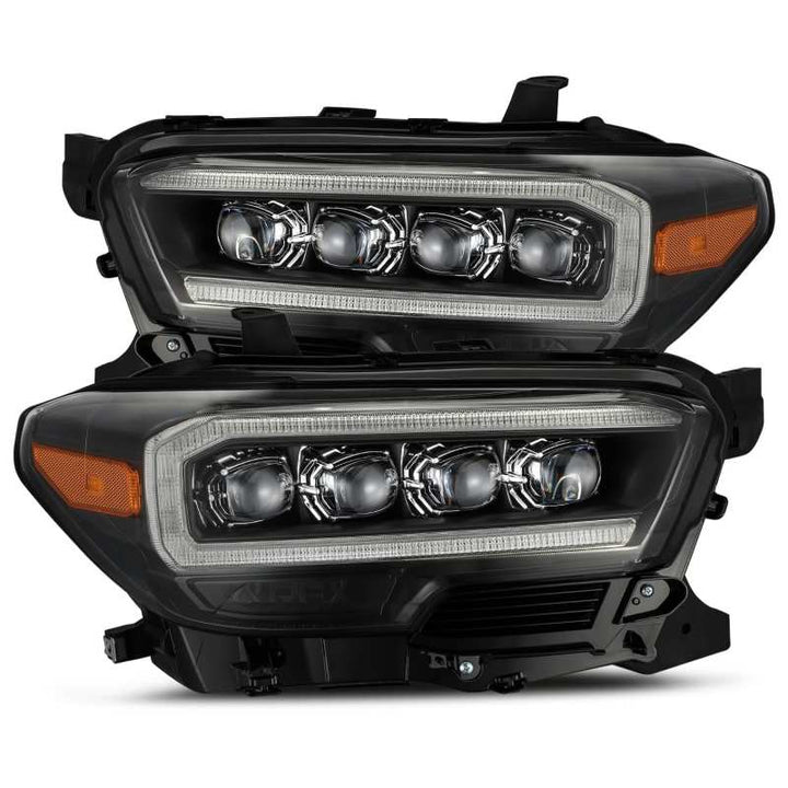AlphaRex 16-20 Toyota Tacoma NOVA LED Projector Headlights Plank Style Black w/Activation Light - Bull Strap