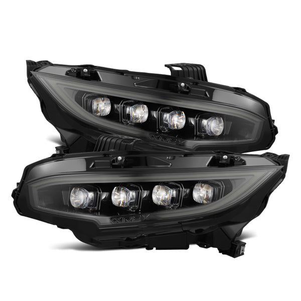 AlphaRex 16-21 Honda Civic NOVA-Series LED Proj Headlights Alpha-Black w/Actv Lgt & Seq.Sig / SB DRL - Bull Strap