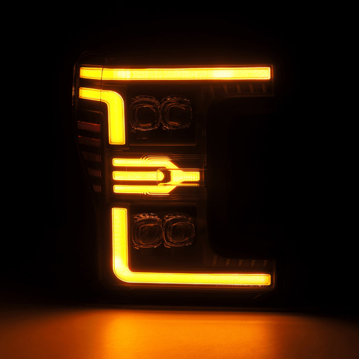 AlphaRex 17-19 Ford F-250/350/450 SD NOVA-Series LED Proj Headlights Bk w/Actv Light SeqSig & SBDRL - Bull Strap