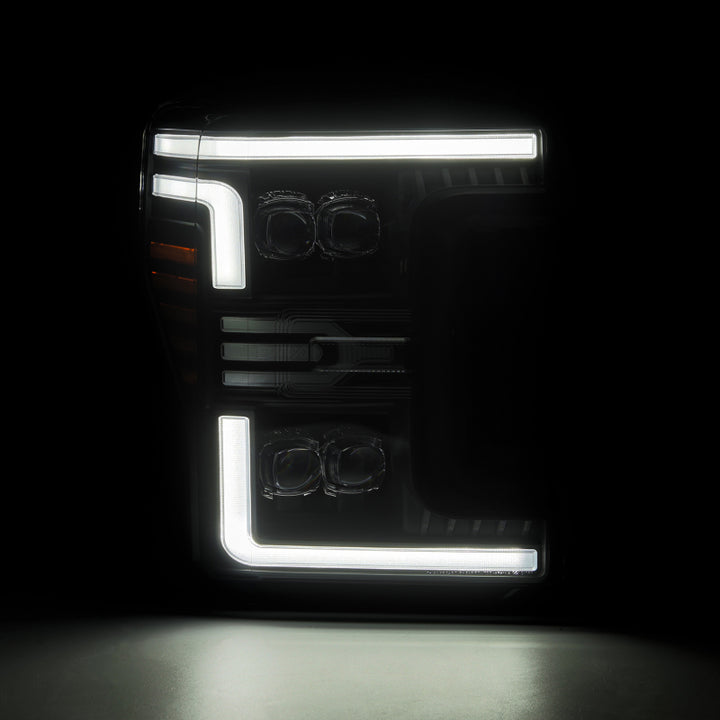 AlphaRex 17-19 Ford F-250/350/450 SD NOVA-Series LED Proj Headlights Bk w/Actv Light SeqSig & SBDRL - Bull Strap