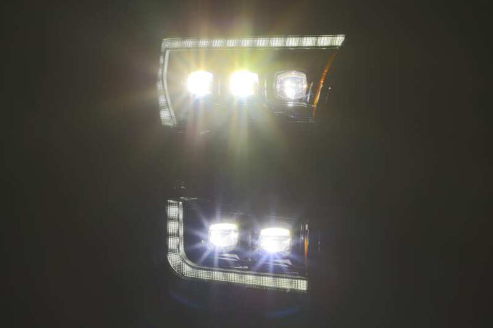 AlphaRex 17-20 Ford Raptor NOVA LED Proj Headlights Plank Style Alpha Black w/Activ Light/Seq Signal - Bull Strap