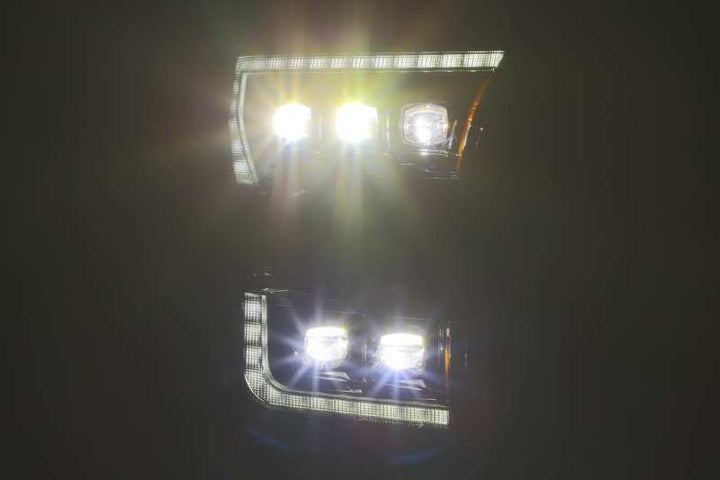 AlphaRex 17-20 Ford Raptor NOVA LED Proj Headlights Plank Style Alpha Black w/Activ Light/Seq Signal - Bull Strap