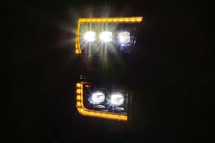 AlphaRex 17-20 Ford Raptor NOVA LED Proj Headlights Plank Style Alpha Black w/Activ Light/Seq Signal - Bull Strap