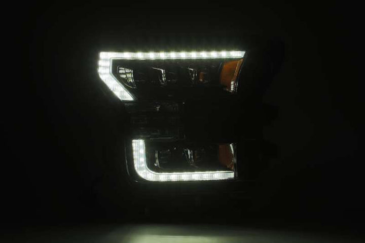 AlphaRex 17-20 Ford Raptor NOVA LED Proj Headlights Plank Style Alpha Black w/Activ Light/Seq Signal - Bull Strap