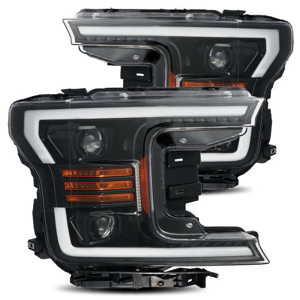 AlphaRex 18-19 Ford F-150 PRO-Series Proj Headlights Plank Style Gloss Blk w/Activ Light/Seq Signal - Bull Strap