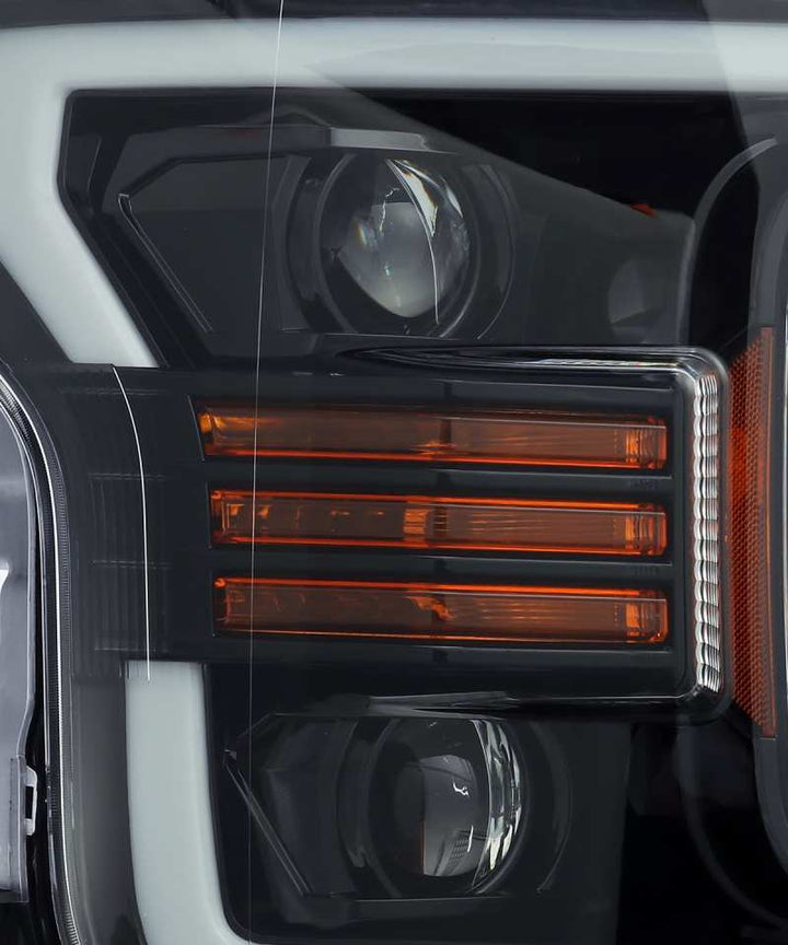 AlphaRex 18-19 Ford F-150 PRO-Series Proj Headlights Plank Style Gloss Blk w/Activ Light/Seq Signal - Bull Strap