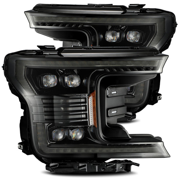 AlphaRex 18-20 Ford F-150 NOVA LED Proj Headlight Plank Style Alpha Blk w/Activ Light/Seq Signal/DRL - Bull Strap