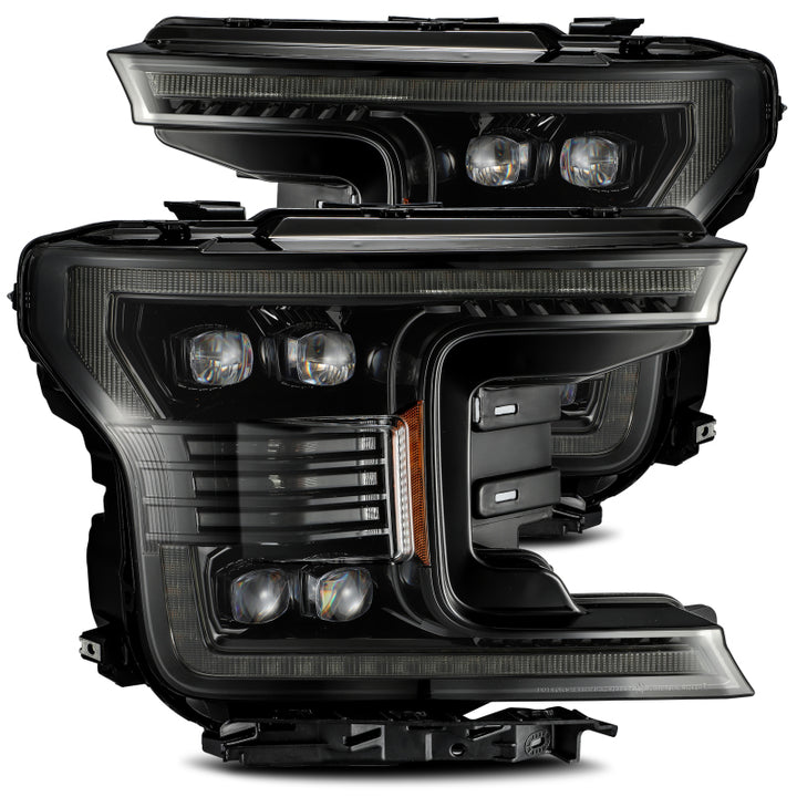 AlphaRex 18-20 Ford F-150 NOVA LED Proj Headlight Plank Style Alpha Blk w/Activ Light/Seq Signal/DRL - Bull Strap