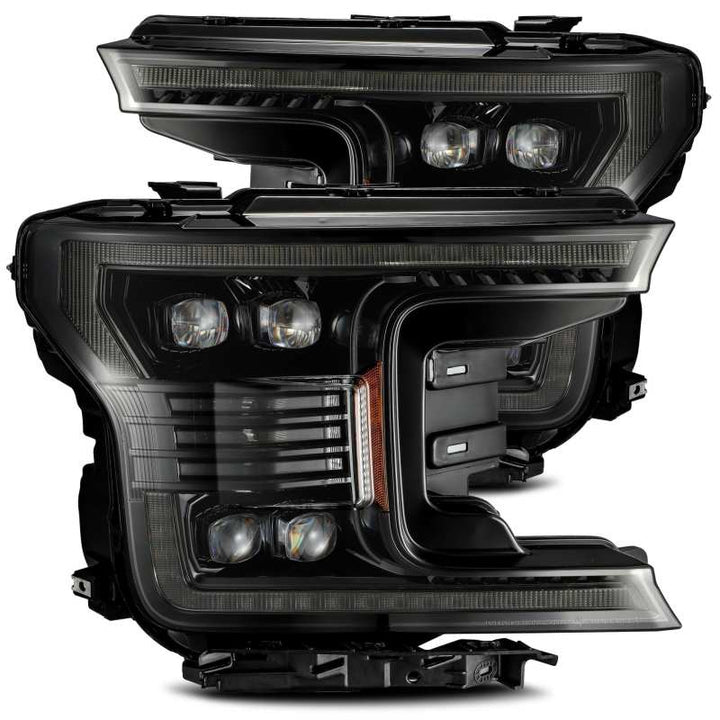AlphaRex 18-20 Ford F-150 NOVA LED Proj Headlight Plank Style Alpha Blk w/Activ Light/Seq Signal/DRL - Bull Strap