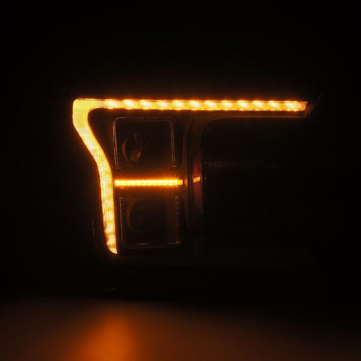 AlphaRex 18-20 Ford F-150 (Req. Conv F150 w/LED) LUXX LED Proj HL Alpha-Blk w/Actv Lt Seq Sig SB DRL - Bull Strap