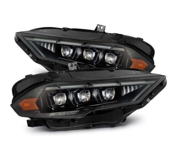 AlphaRex 18-20 Ford Mustang NOVA LED Proj Headlights Alpha-Black w/Activ Light/Seq Signal/Switch DRL - Bull Strap