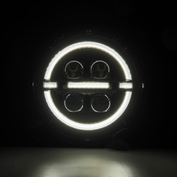 AlphaRex 18-23 Jeep Wrangler JL/Gladiator JT LED Proj Headlights Alpha-Blk w/ Activ Light/Seq Signal - Bull Strap