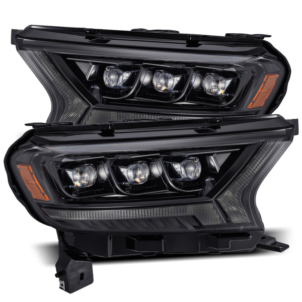 AlphaRex 19-21 Ford Ranger NOVA LED Proj Headlight Plnk Style Alpha Blk w/Activ Light/Seq Signal/DRL - Bull Strap