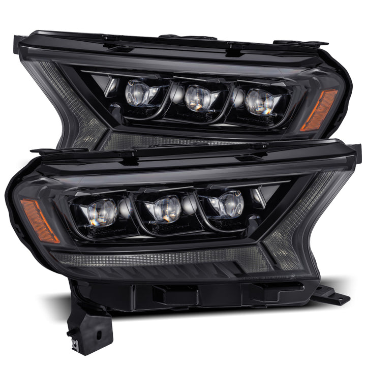 AlphaRex 19-21 Ford Ranger NOVA LED Proj Headlight Plnk Style Alpha Blk w/Activ Light/Seq Signal/DRL - Bull Strap