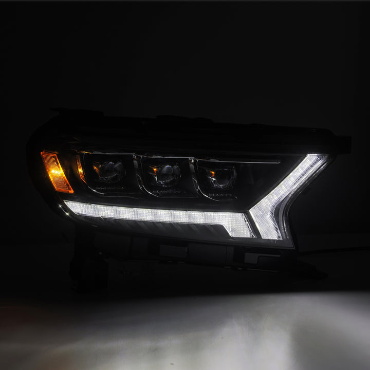 AlphaRex 19-21 Ford Ranger NOVA LED Proj Headlight Plnk Style Alpha Blk w/Activ Light/Seq Signal/DRL - Bull Strap