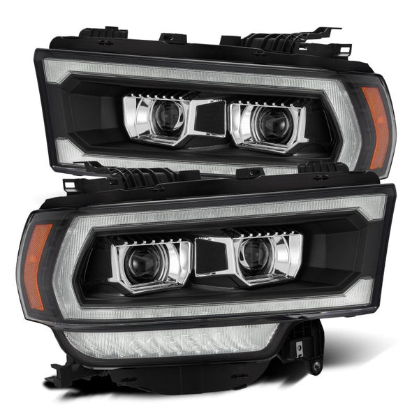 AlphaRex 19-21 Ram 2500 LUXX LED Proj Headlights Plank Style Black w/Activ Light/Seq Signal/DRL - Bull Strap