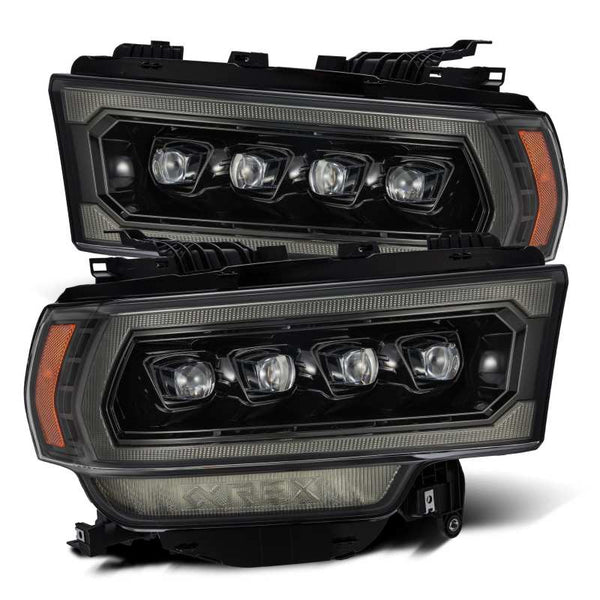 AlphaRex 19-21 Ram 2500 NOVA LED Proj Headlights Plank Style Alpha Blk w/Activ Light/Seq Signal/DRL - Bull Strap