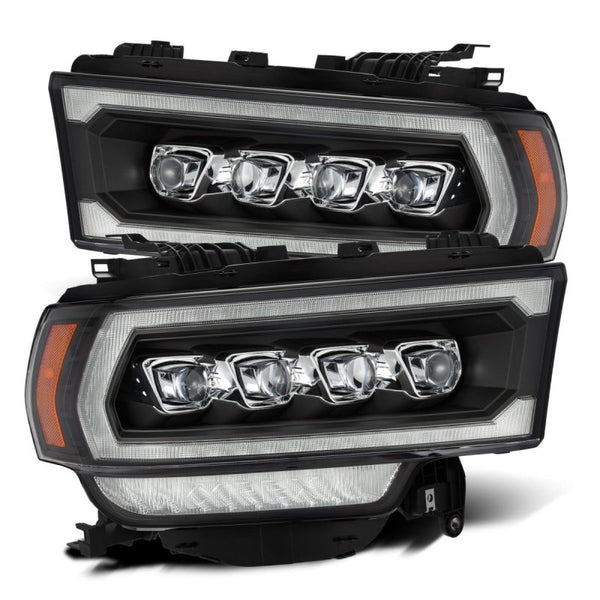 AlphaRex 19-21 Ram 2500 NOVA LED Proj Headlights Plank Style Black w/Activ Light/Seq Signal/DRL - Bull Strap