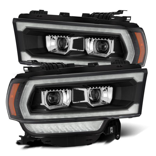 AlphaRex 19-21 Ram 2500 PRO-Series Projector Headlights Plank Style Black w/Activation Light - Bull Strap