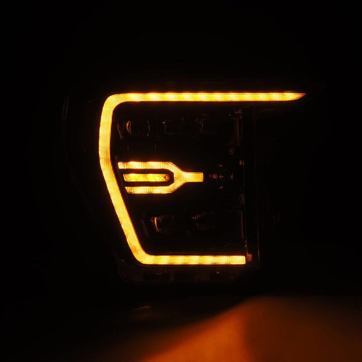 AlphaRex 21-22 Ford F-150 NOVA LED Proj Headlights Plank Style Alpha Blk w/Activ Light/Seq Signal - Bull Strap