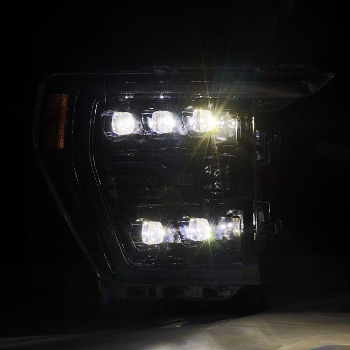 AlphaRex 21-22 Ford F-150 NOVA LED Proj Headlights Plank Style Alpha Blk w/Activ Light/Seq Signal - Bull Strap