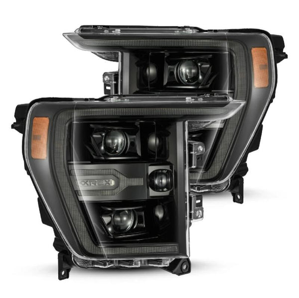AlphaRex 21-22 Ford F150 Luxx-Series Projector Headlights Alpha-Black w/Activ Light/Seq Signal - Bull Strap