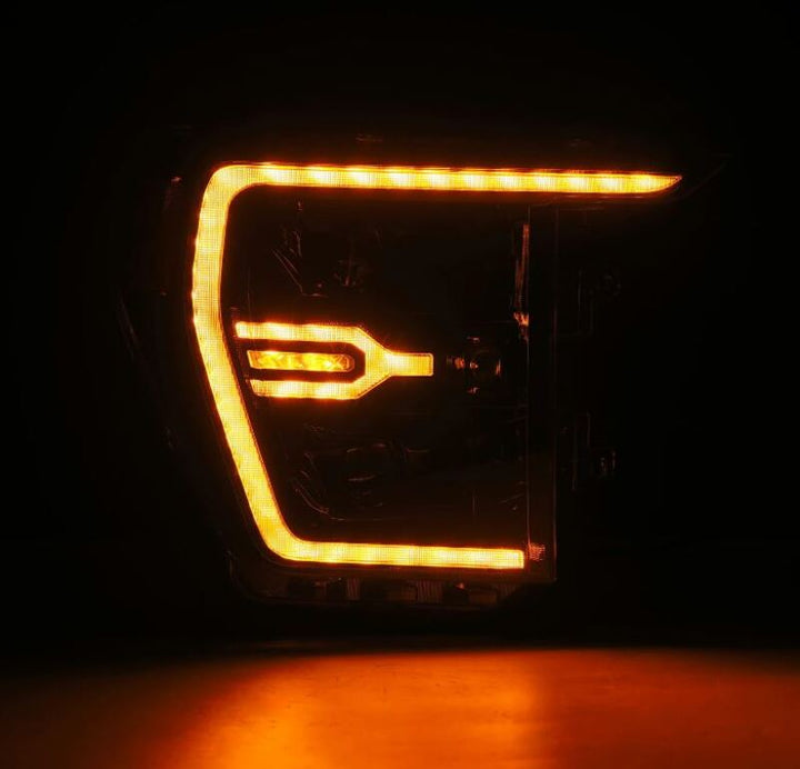 AlphaRex 21-22 Ford F150 Luxx-Series Projector Headlights Alpha-Black w/Activ Light/Seq Signal - Bull Strap