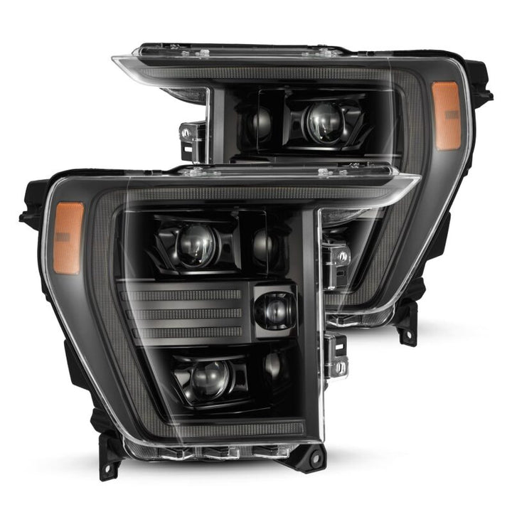 AlphaRex 21-22 Ford F150 PRO-Series Projector headlights Alpha-Black w/Activ Light/Seq Signal - Bull Strap