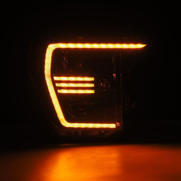 AlphaRex 21-22 Ford F150 PRO-Series Projector headlights Alpha-Black w/Activ Light/Seq Signal - Bull Strap