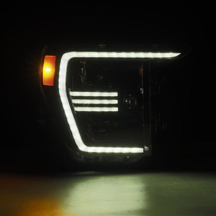 AlphaRex 21-22 Ford F150 PRO-Series Projector headlights Alpha-Black w/Activ Light/Seq Signal - Bull Strap