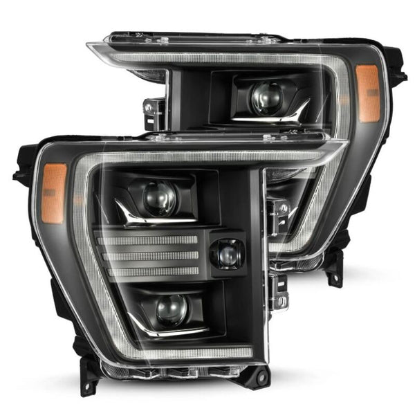 AlphaRex 21-22 Ford F150 PRO-Series Projector headlights Black w/Activ Light/Seq Signal - Bull Strap