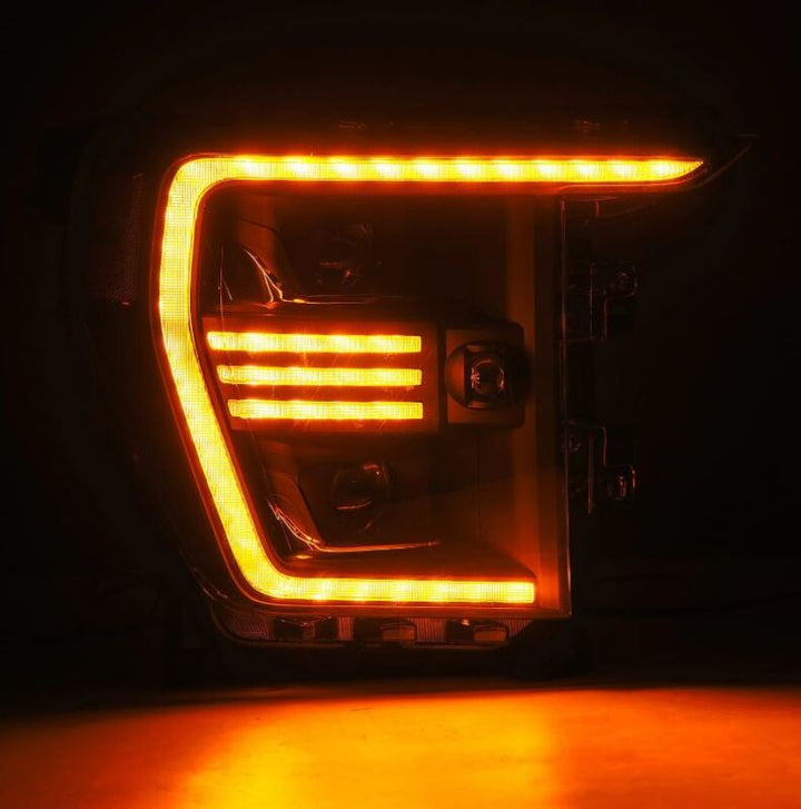 AlphaRex 21-22 Ford F150 PRO-Series Projector headlights Black w/Activ Light/Seq Signal - Bull Strap