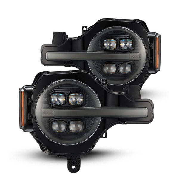 AlphaRex 21-23 Ford Bronco NOVA LED Proj Headlights Alpha-Black w/Activ Light/Seq Signal/DRL - Bull Strap