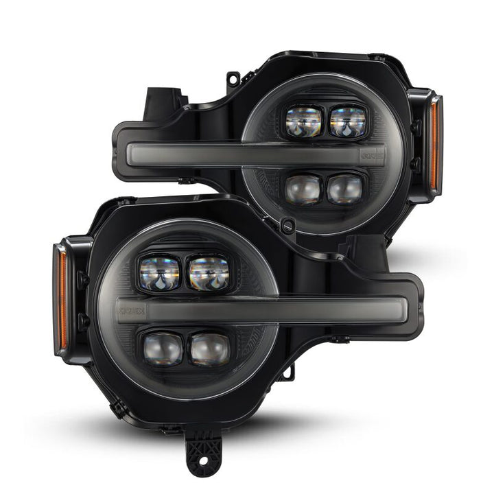 AlphaRex 21-23 Ford Bronco NOVA LED Proj Headlights Alpha-Black w/Activ Light/Seq Signal/DRL - Bull Strap
