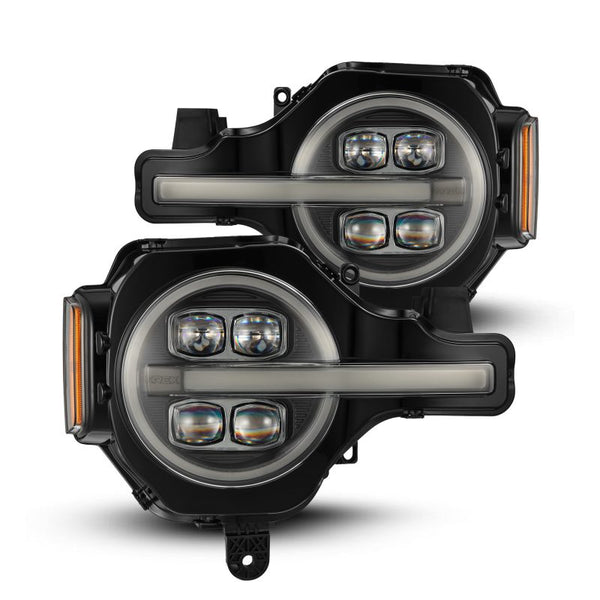 AlphaRex 21-23 Ford Bronco NOVA LED Projector Headlights Black - Bull Strap