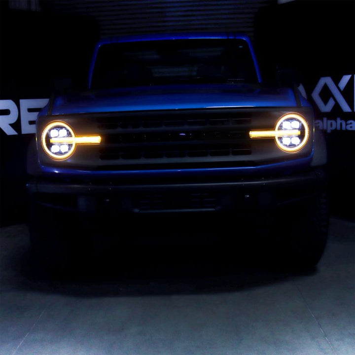 AlphaRex 21-23 Ford Bronco NOVA LED Projector Headlights Black - Bull Strap