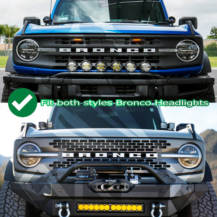 AlphaRex 21-23 Ford Bronco NOVA LED Projector Headlights Black - Bull Strap