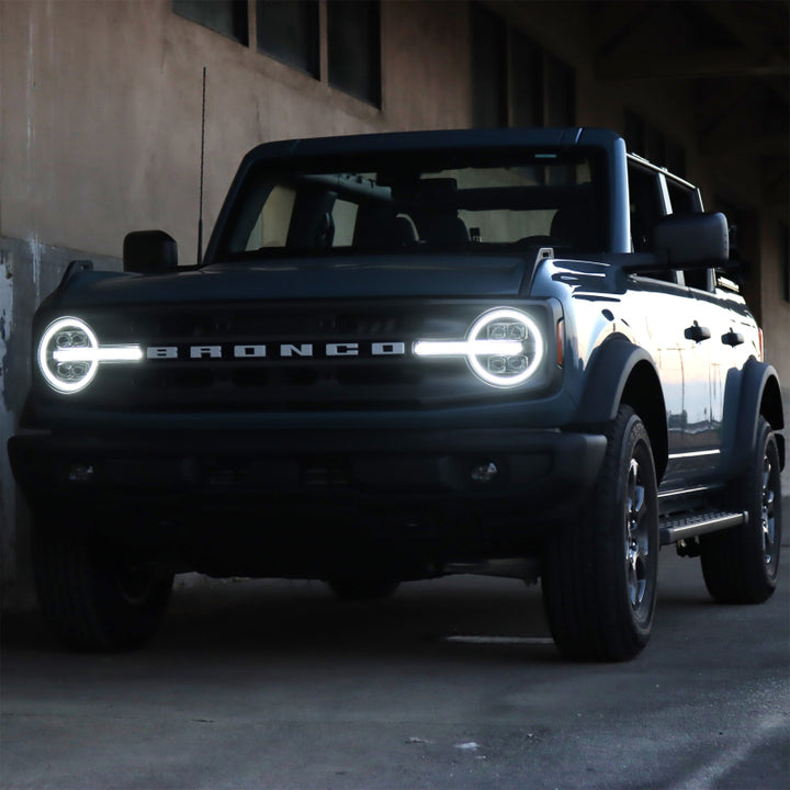 AlphaRex 21-23 Ford Bronco NOVA LED Projector Headlights Black - Bull Strap