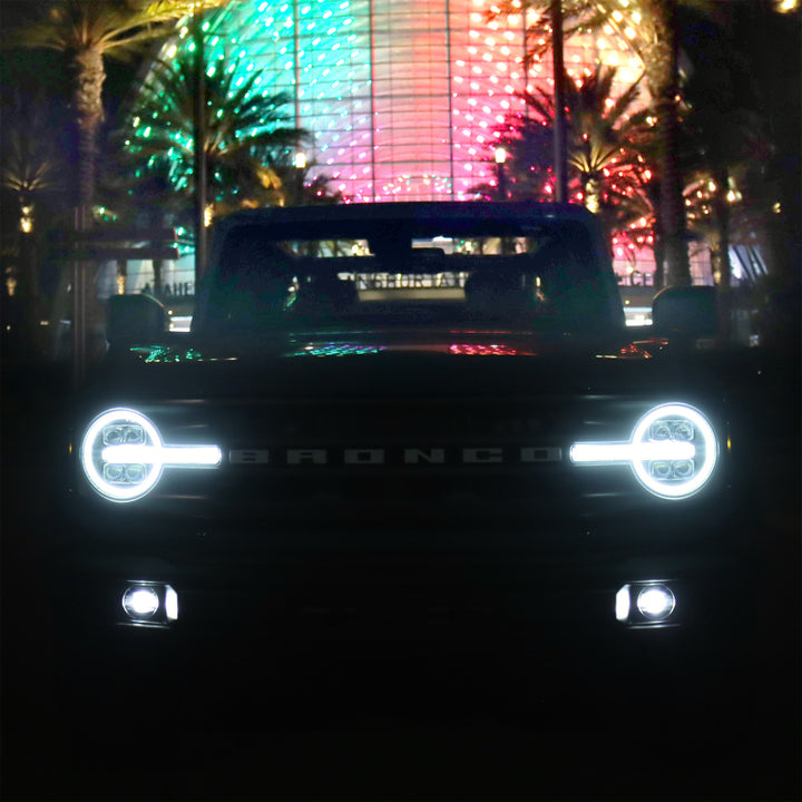 AlphaRex 21-23 Ford Bronco NOVA LED Projector Headlights Black - Bull Strap