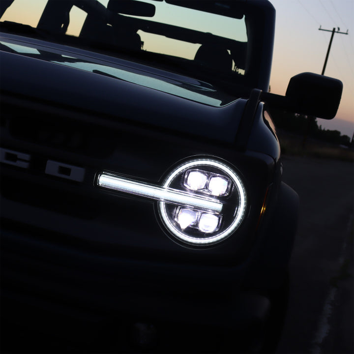 AlphaRex 21-23 Ford Bronco NOVA LED Projector Headlights Black - Bull Strap