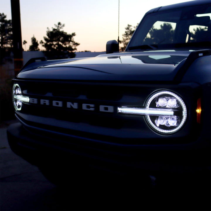 AlphaRex 21-23 Ford Bronco NOVA LED Projector Headlights Black - Bull Strap