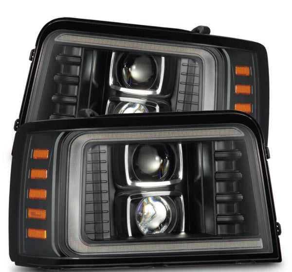 AlphaRex 92-96 Ford F-Series/Bronco LUXX-Series Proj Headlights Blk w/Actv Light SeqSig & SBDRL - Bull Strap